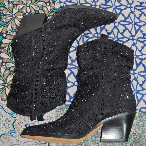 Jessica Simpson "Zellya" Short Black Rhinestone Slouch Western Boots - Picture 1 of 15